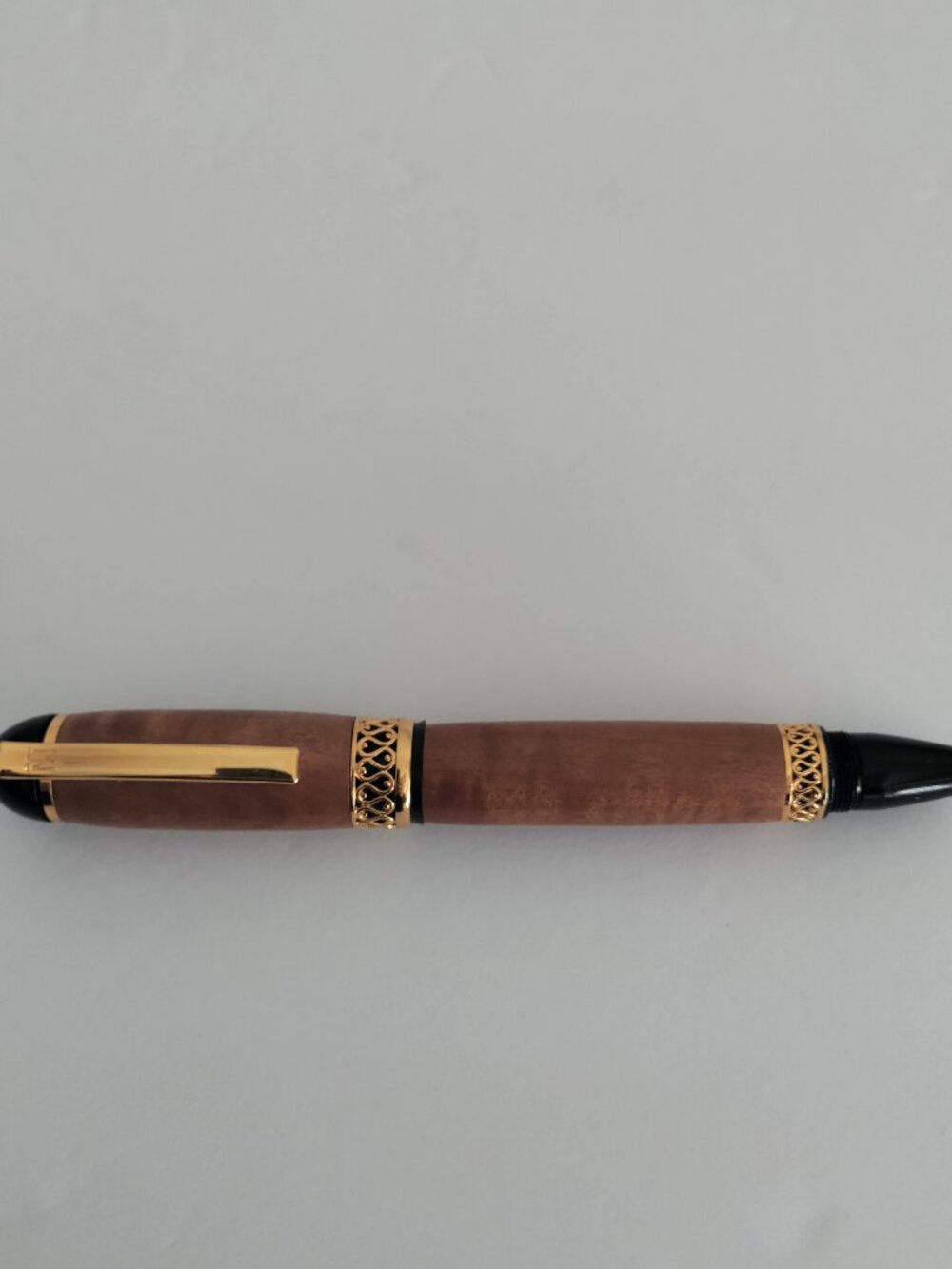 Wood Ballpoint Ink Pen Handmade Gold Trim Twist On